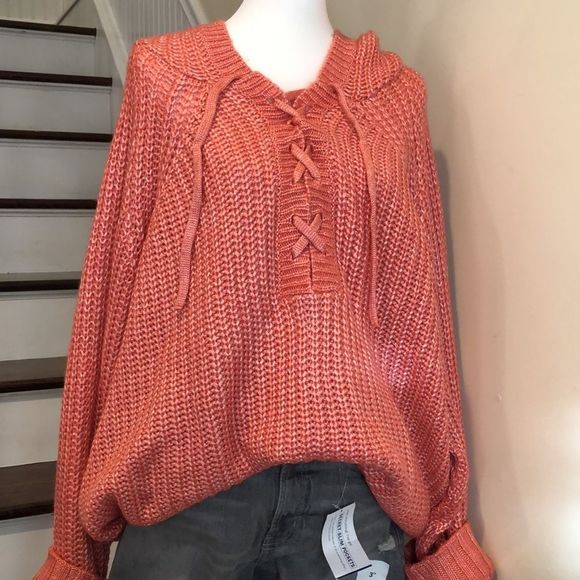 TORRID Rose Long Sleeve Chunky Woven Hooded Pullover W. Lace Up Front Sz 5X NWT - Picture 1 of 16